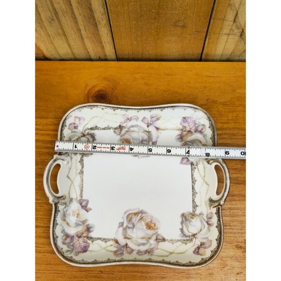 RM Bavaria Porcelain Square Serving Plate With Purple & White Rose Design - Picture 2 of 6